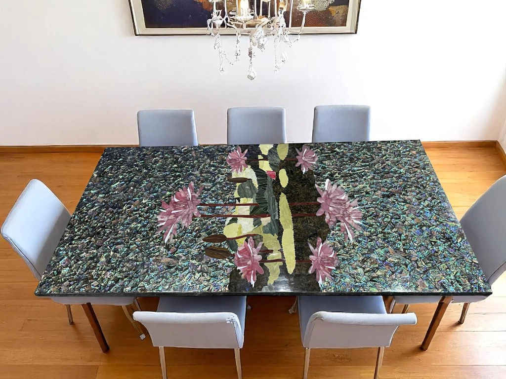 Abalone Shell Stone Rectangle Table Top – Elegant Statement Furniture